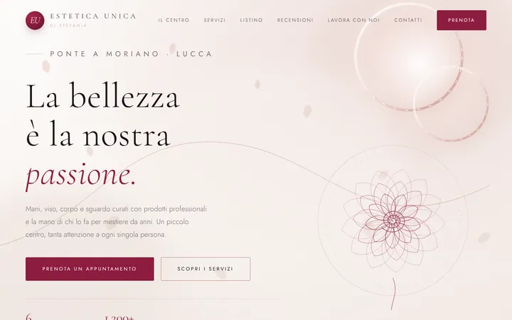 La pagina iniziale del progetto dimostrativo per Estetica Unica, centro estetico