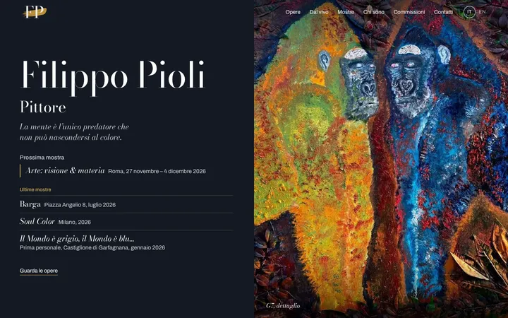 La pagina iniziale del sito di Filippo Pioli, con un suo dipinto