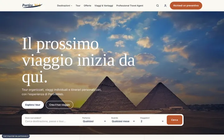La pagina iniziale del progetto dimostrativo per PartireWeb, agenzia viaggi